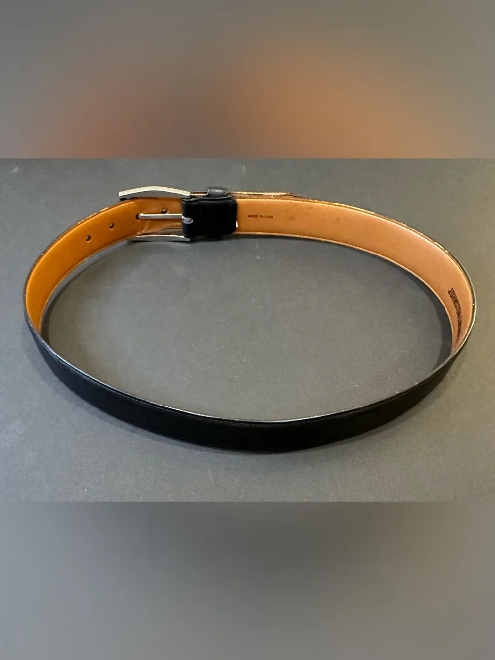 VTG 1980s-90s Johnston & Murphy Black Leather Belt with Silver Buckle USA 36